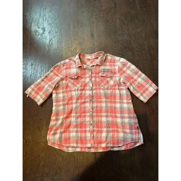 Harley Davidson Short Sleeve Plaid Button-Up Shirt - b42 - Picture 1 of 9